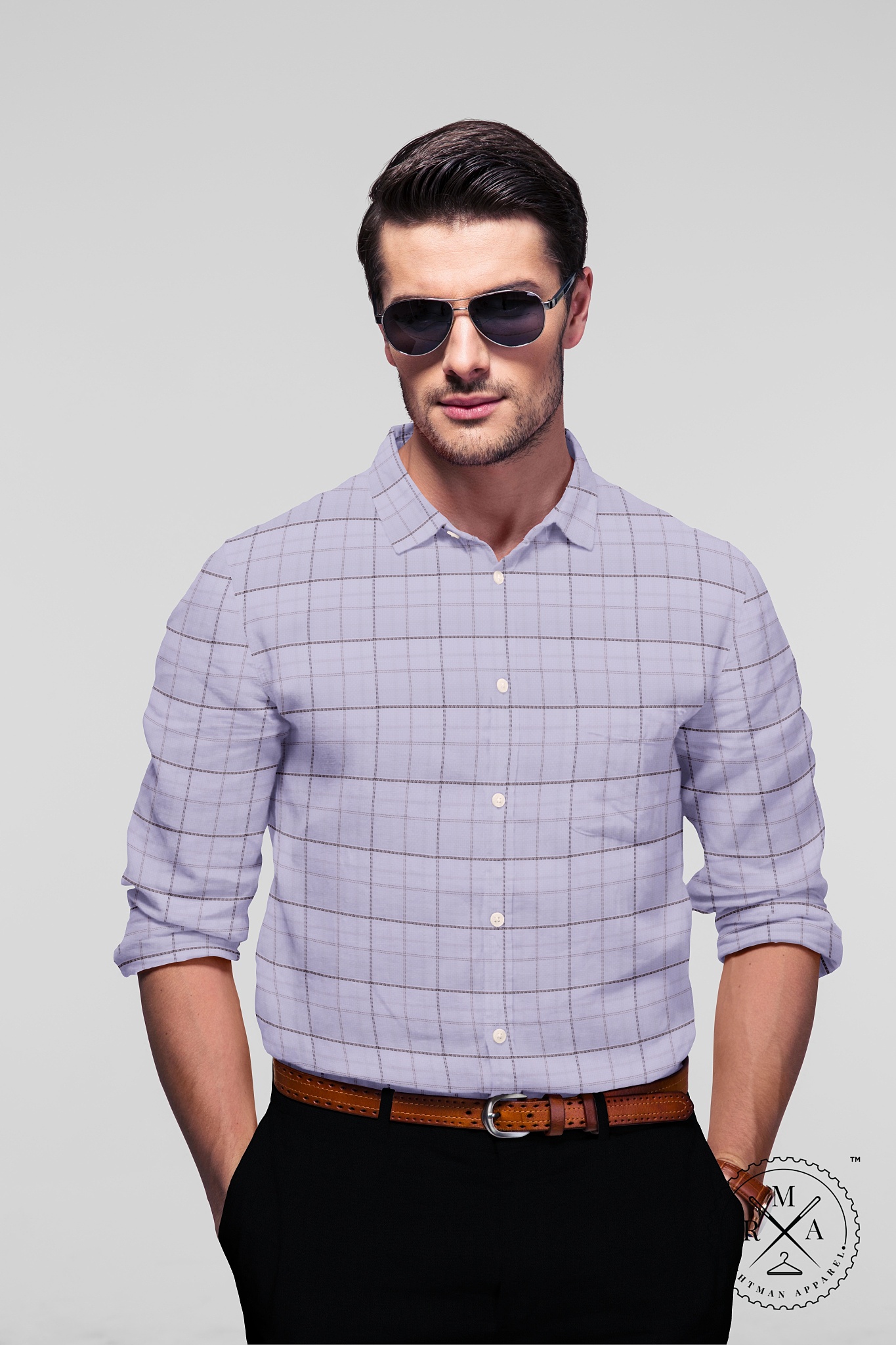 Grey Brown Windowpane Shirt SH353